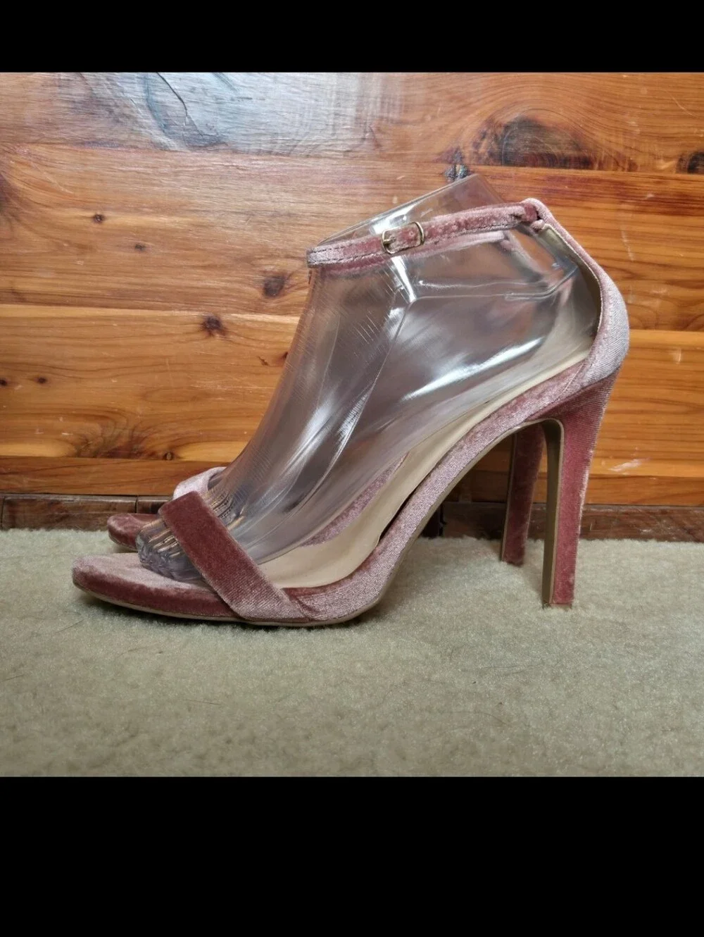 QUPID blush pink velvet two-piece strappy shoes stiletto sandals heels Sz 9
